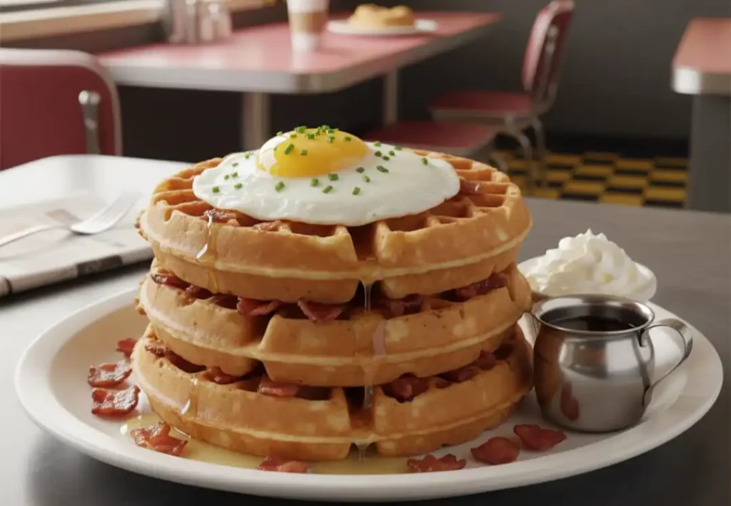 Waffle House Breakfast Menu with Calories & Best Picks 7 Bacon Waffle Stack