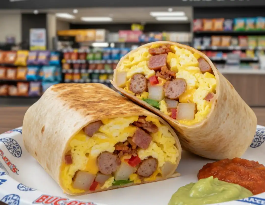 Buc-ee’s Breakfast Burrito with eggs, cheese, potatoes, and meat