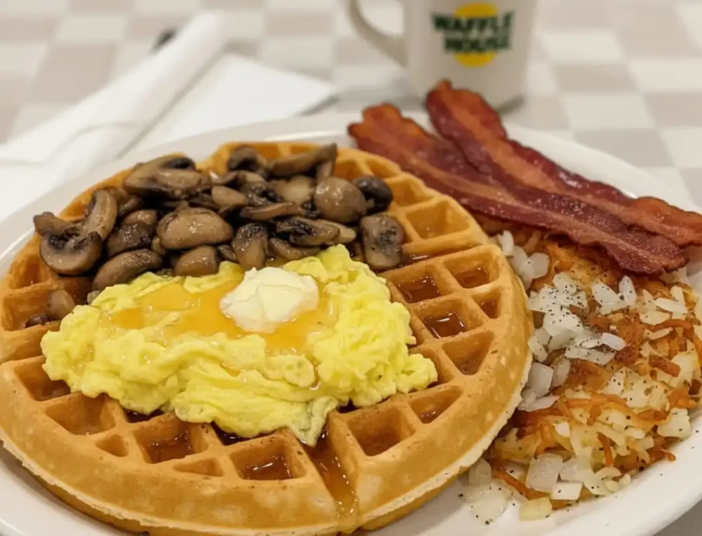 Waffle House Breakfast Menu with Calories & Best Picks 6 Mushrooms & Scrambled Eggs (v)