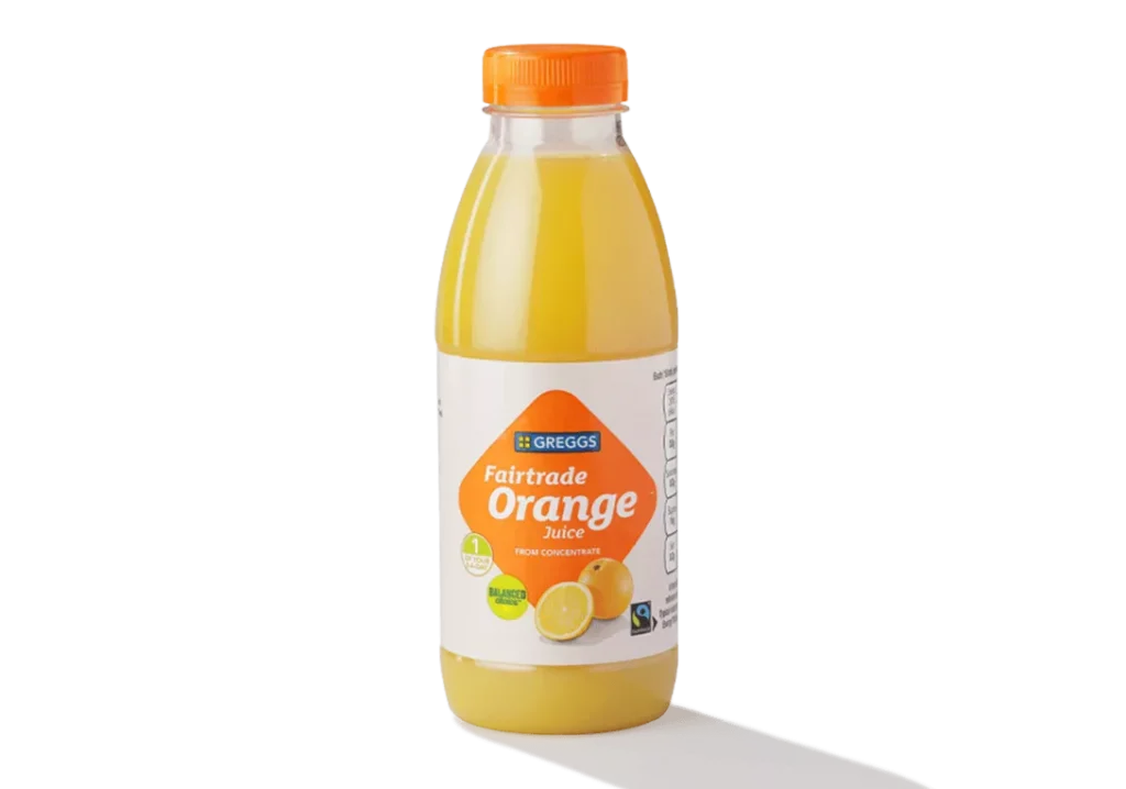 Greggs Breakfast Menu 2025: Prices Calories & Nutrition 25 Orange Juice / Bottled Water