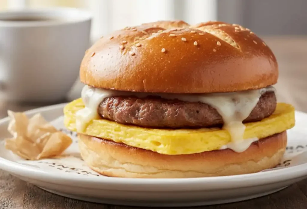 Sausage, Egg + Cheese on Brioche