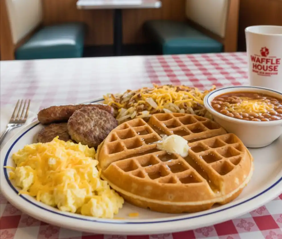 Waffle House Breakfast Menu with Calories & Best Picks 4 Sausages, Breakfast Beans & Cheese